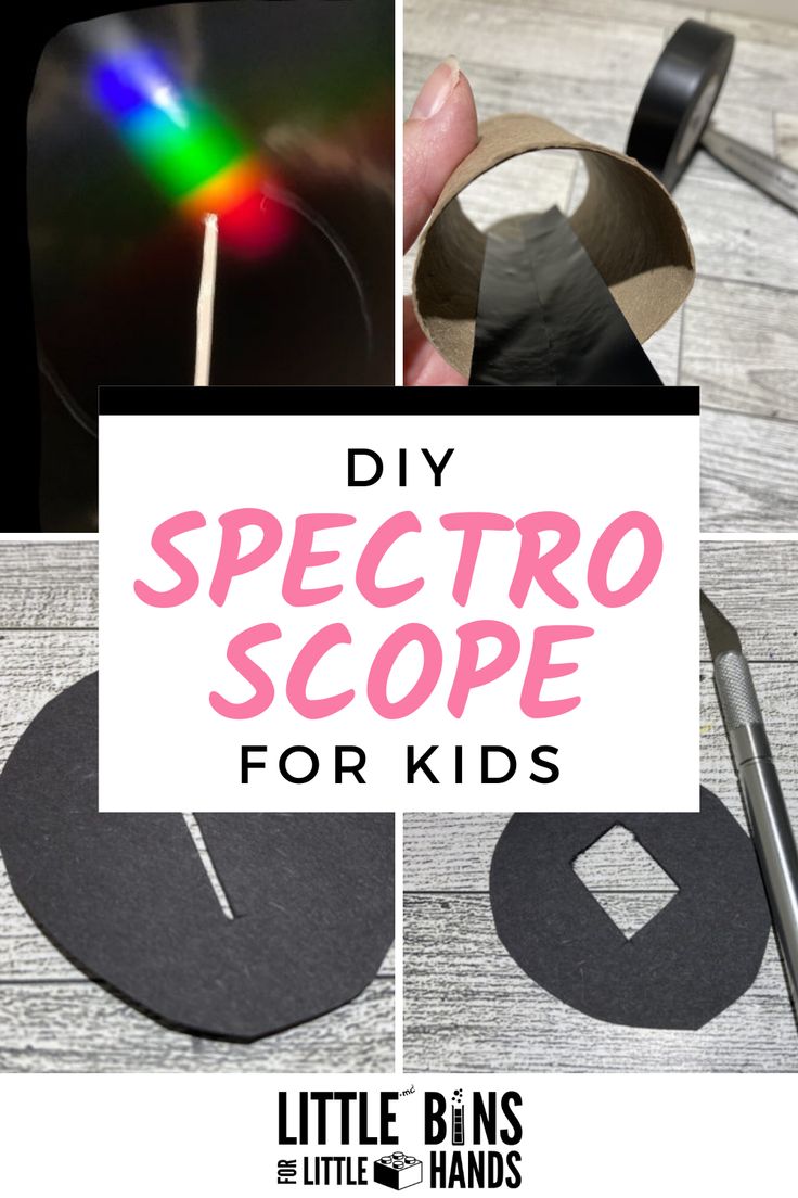 the words diy spectro scope for kids are shown above pictures of different items