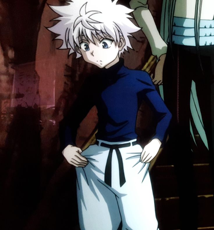 an anime character is standing in front of another character with his hands on his hips