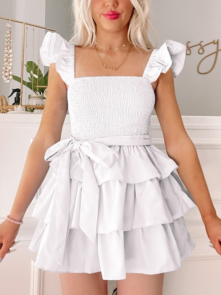 Sweet Sorbet White Ruffle Dress | Sassy Shortcake | sassyshortcake.com Cotillion Dresses, Sassy Shortcake, Layered Ruffle Dress, Recruitment Outfits, School Dance Dresses, White Ruffle Dress, Preppy Dresses, Cute Preppy Outfits, Grad Dresses