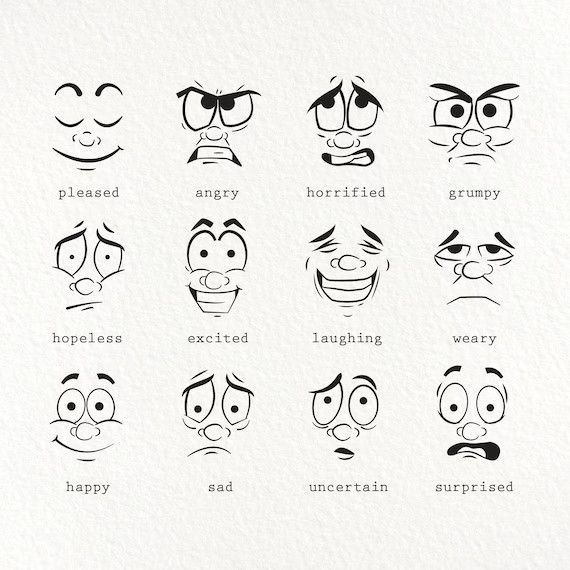 cartoon faces with different expressions drawn on them