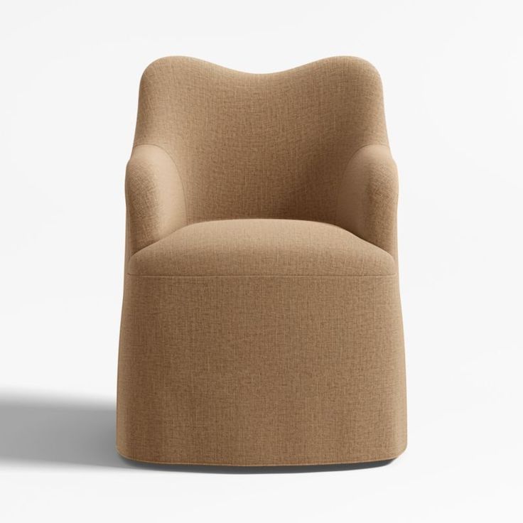 an upholstered chair is shown in front of a white background, with the seat facing