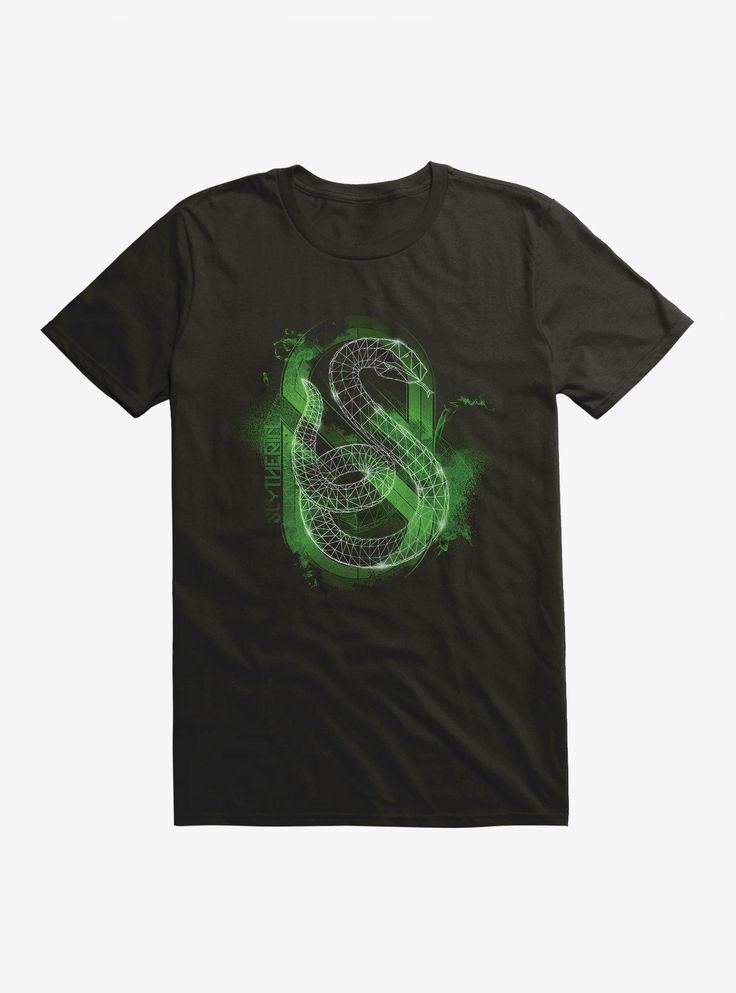 a black t - shirt with the letter s printed on it and green ink in the middle