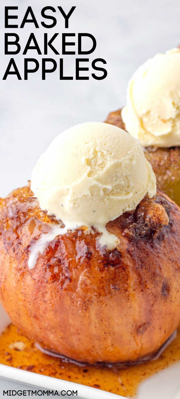 baked apples with ice cream on top