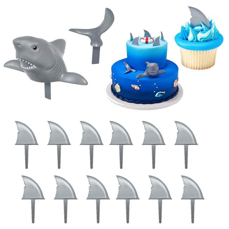 shark cake toppers and cupcake picks