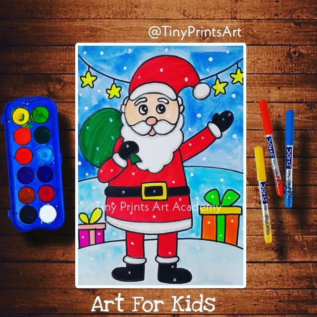 an art for kids christmas card with santa clause