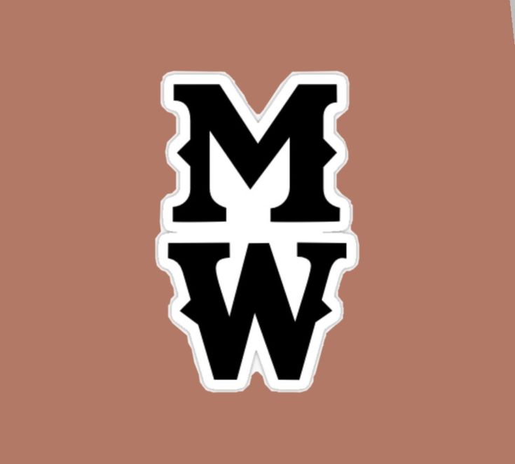 the letter m and w is shown in black on a brown background with white lettering