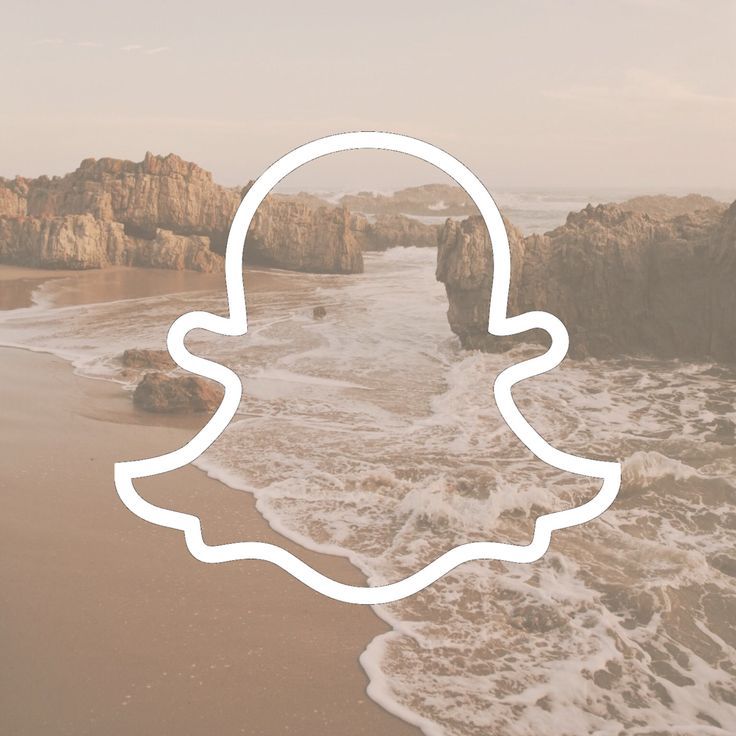 the outline of a white snap icon is shown in front of an ocean and rocky shore