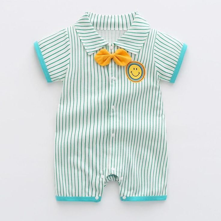 Baby Gentleman Striped Romper Children's Clothing - PrettyKid Spring Onesie With Cartoon Print For Playwear, Spring Cartoon Print Onesie For Playwear, Green Cotton Onesie For Playwear, Green Playful Onesie For Loungewear, Playful Green Onesie For Loungewear, Casual Green Onesie For Playwear, Playful Green Cotton Onesie, White Cartoon Print Jumpsuits And Rompers For Spring, White Cartoon Print Jumpsuits For Spring