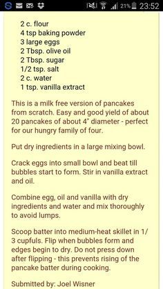 the recipe for pancakes is shown in this screenshote screen graber, which shows how to make pancakes