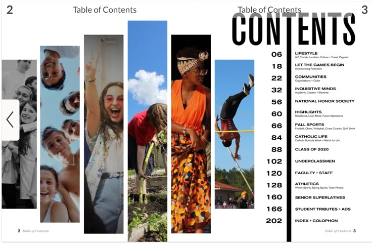 the table of contents is shown in this graphic style, with images of different people