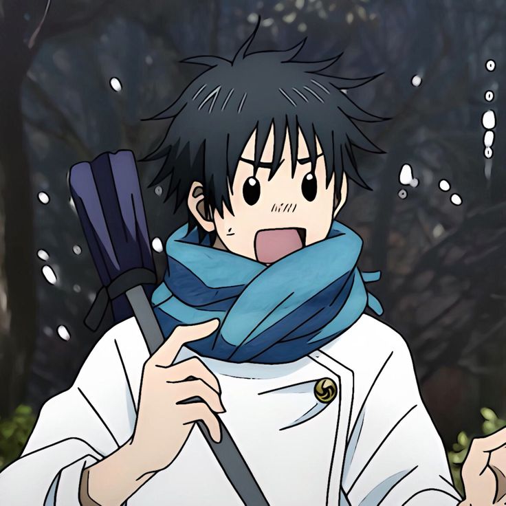 an anime character with black hair holding a blue umbrella