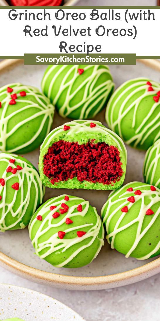 Looking for a festive treat that will impress everyone at your holiday gatherings? These Grinch Oreo Balls made with Red Velvet Oreos are the perfect addition to your Christmas Desserts! Save this recipe for a deliciously fun dessert that will spread holiday cheer and delight your guests! Grinch Red Velvet Oreo Balls, Grinch Oreo Cookie Balls, Dessert Recipes Red Velvet, Cake Balls Recipe Christmas, Cool Christmas Desserts, Christmas Kid Desserts, Red And Green Desserts, Disney Treats Recipes, Diy Christmas Dessert Gifts