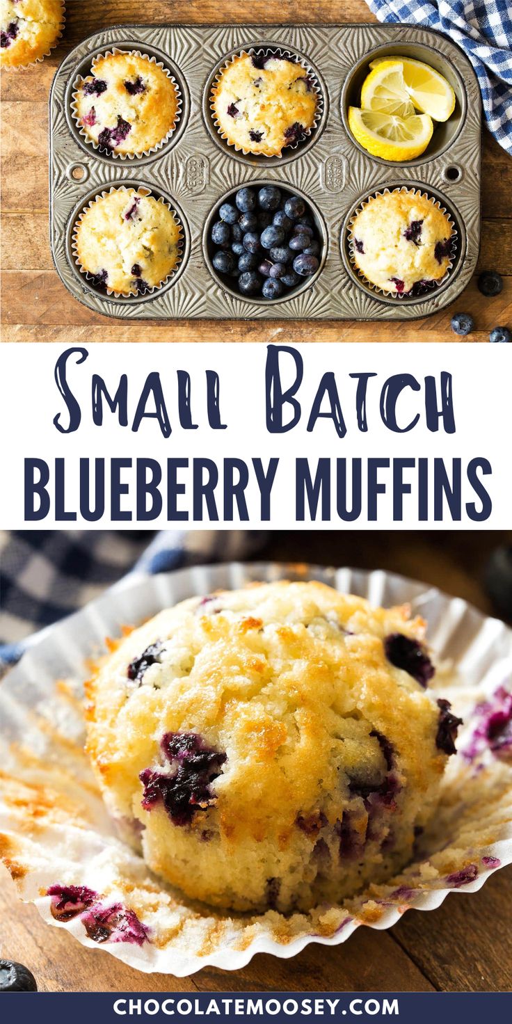 small batch blueberry muffins in a muffin tin