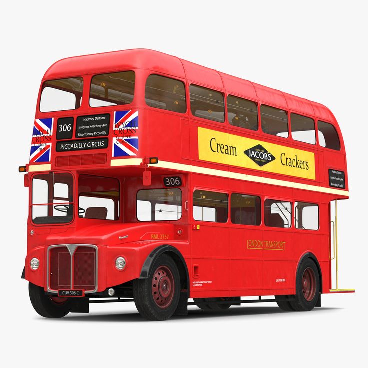 a red double decker bus on a white background