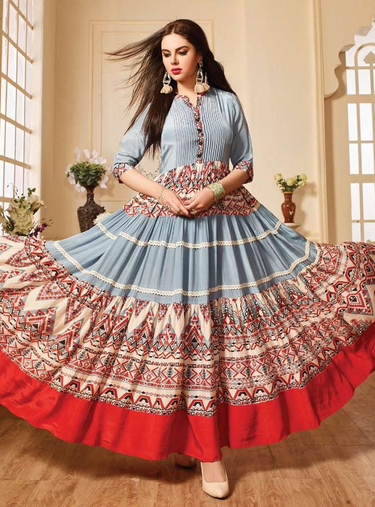 Shop Gray Cotton Readymade Printed Gown 139895 online at best price from vast collection of designer gown at Indianclothstore.com. Dress Cupboard, Casual Gowns, Pakistani Brides, Gown With Dupatta, Fancy Shirt, Cotton Gowns, Gaun Fashion, Cotton Outfit, Designer Salwar