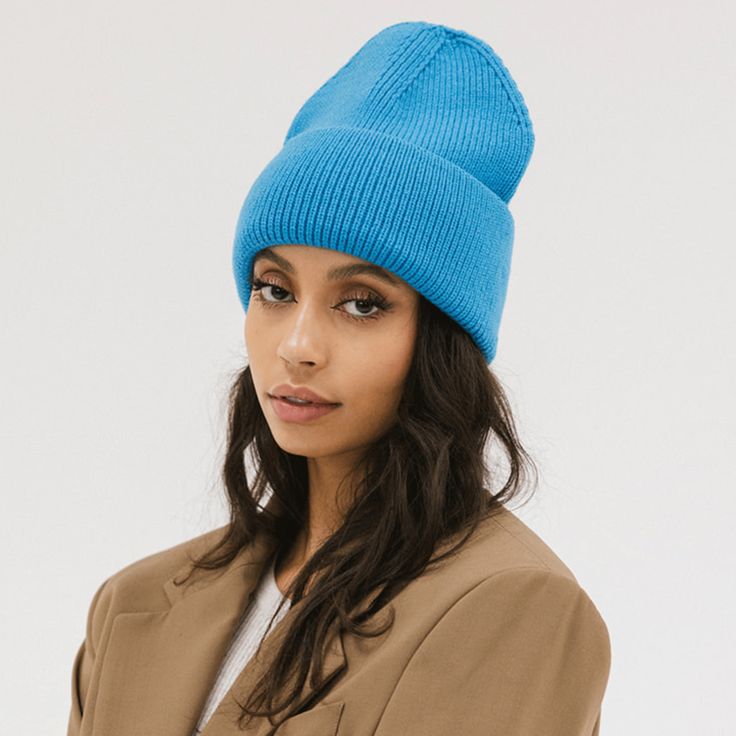 Gigi Pip beanies for women - Lou Knit Beanie - 100% Acrylic chunky oversized beanie featuring 4 neon color options with a tonal woven branded loop tag on the double fold [deja blue] Warm Blue Beanie For Winter, Blue Knit Beanie For Winter, Casual Blue Ribbed Beanie, Blue Casual Beanie For Cold Weather, Soft Knit Winter Beanie For Fall, Blue Beanie For Winter, Soft Knit Beanie For Fall And Winter, Blue Soft Knit Beanie For Fall, Blue Knit Beanie For Cold Weather