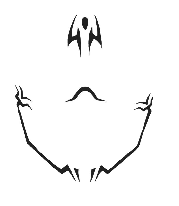 a black and white drawing of a face with two hands in the shape of a demon