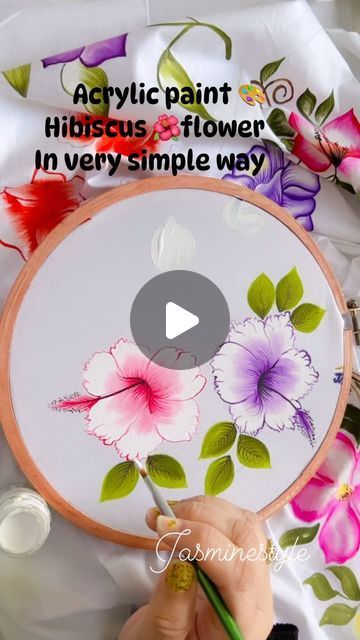 a person is painting flowers on a white surface with text overlay that reads, acrylic paint hors d'oeufs and flower in very simple way