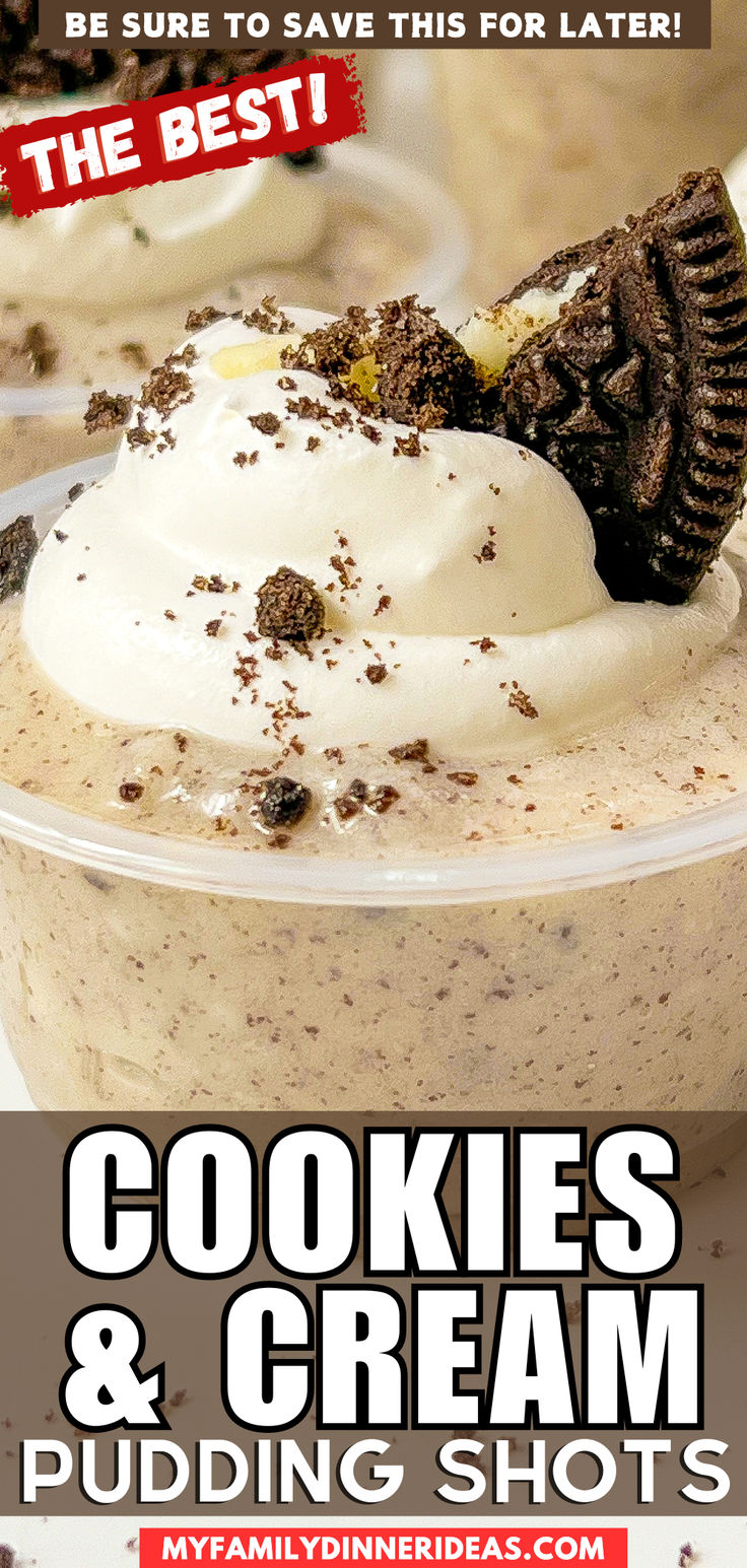 cookies and cream pudding in a plastic cup with oreo cookies on top for the best