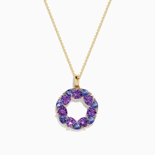 Effy 14K Yellow Gold Amethyst, Tanzanite and Diamond Pendant Diamond Pendant, Gold Metal, Amethyst, Multi Color, Yellow Gold, Chain, Yellow, Pendant, Gold