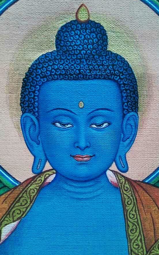 a painting of a blue buddha