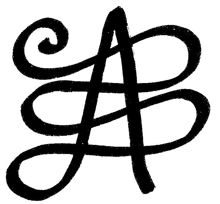 the letter a is drawn in black ink