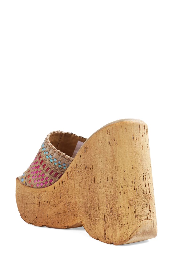 Colorful woven stripes make a splash on a retro-chic sandal lifted by a cork-textured platform-wedge sole. 5" heel; 2" platform Leather upper and lining/synthetic sole Imported Chic Sandals, Platform Wedge Sandals, Platform Wedge, Retro Chic, Wedge Sandal, Sandal Women, Platform Wedges, Wedge Sandals, Cork