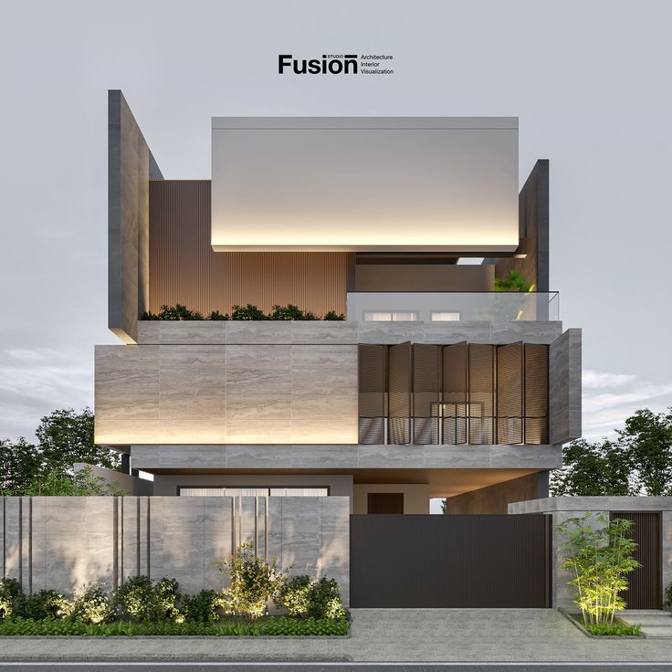 an architectural rendering of a modern house