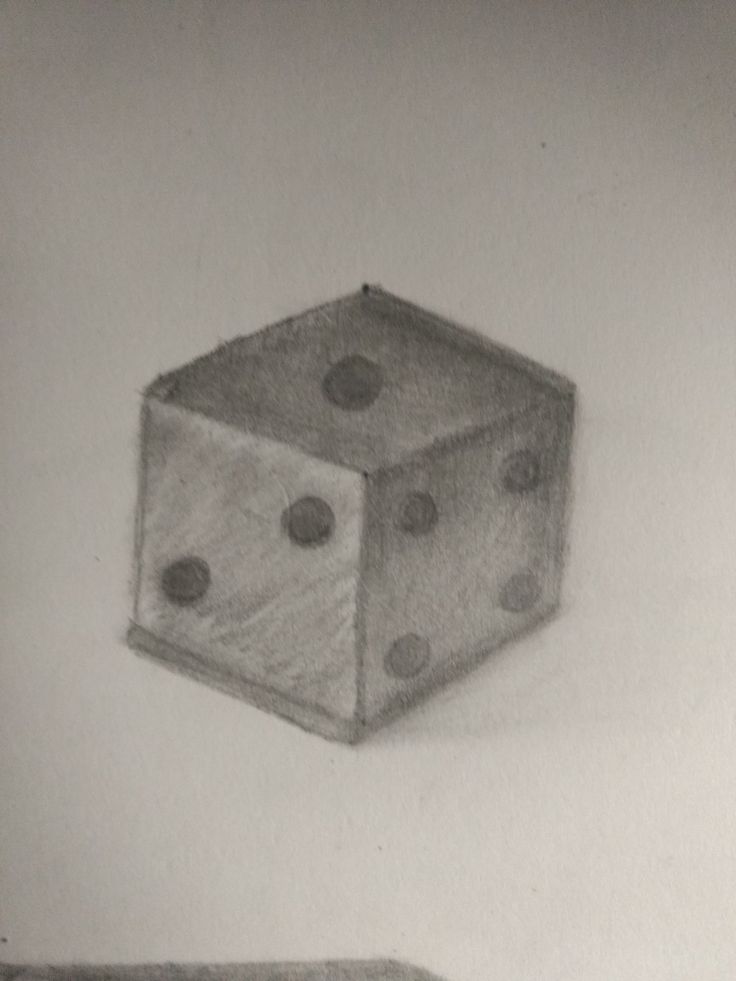 a pencil drawing of a dice sitting on top of a table