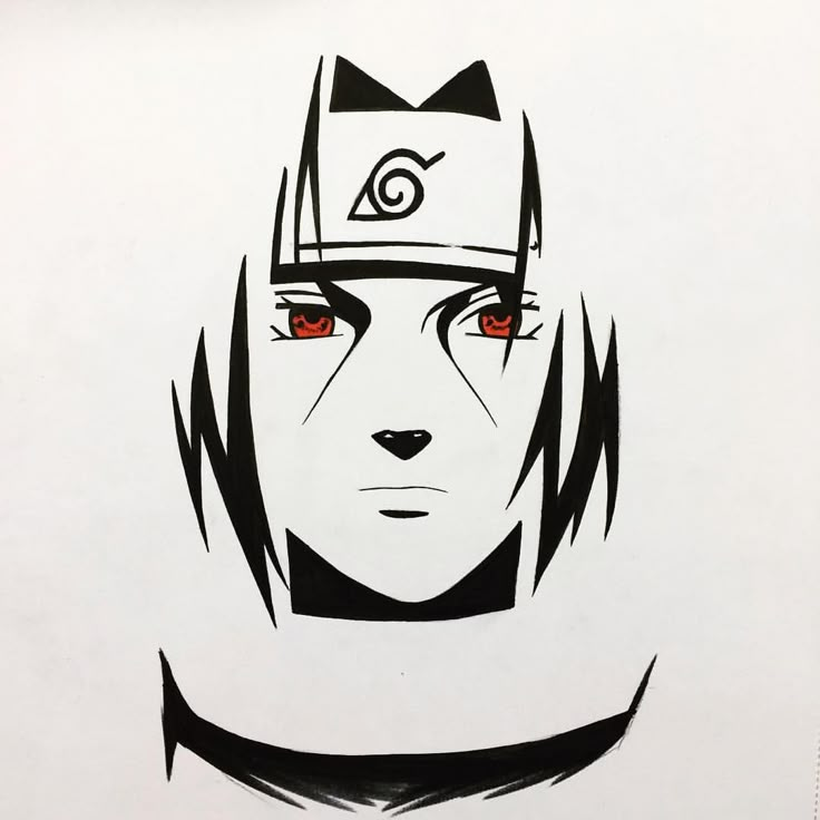 an anime character with red eyes and a cat's head in the center, on a white background