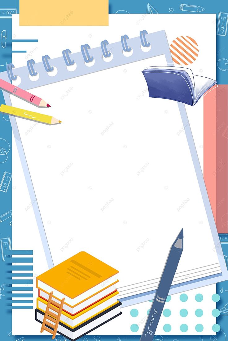 a clipboard with books, pencils and an eraser next to it on a blue background