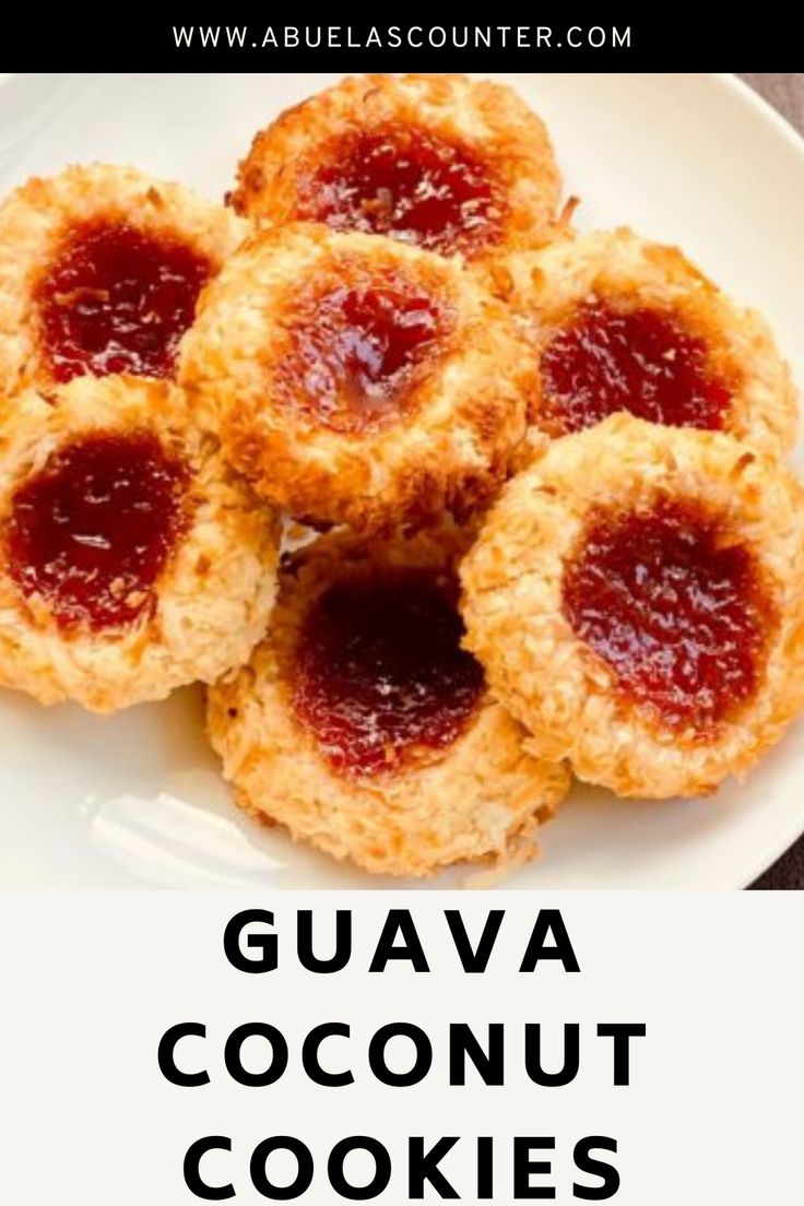 guava coconut cookies on a white plate with the words guava coconut cookies above it