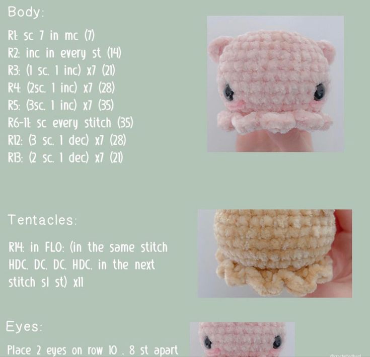 the instructions for crocheted stuffed animals are shown