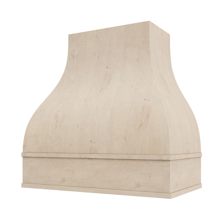 an unfinished wooden stove hood on a white background