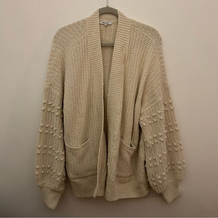 Madewell Knit Cardigan With Sleeve Detailing. New Without Tags! Beige Chunky Knit Cotton Cardigan, Beige Textured Knit Cotton Cardigan, Casual Textured Knit Cardigan One Size, Beige Soft Knit Cotton Cardigan, Casual One Size Textured Knit Cardigan, Casual One-size Textured Knit Cardigan, Cream Knit Sweater Coat For Cold Weather, Beige Cotton Knit Cardigan, Cream Cotton Cardigan With Soft Knit