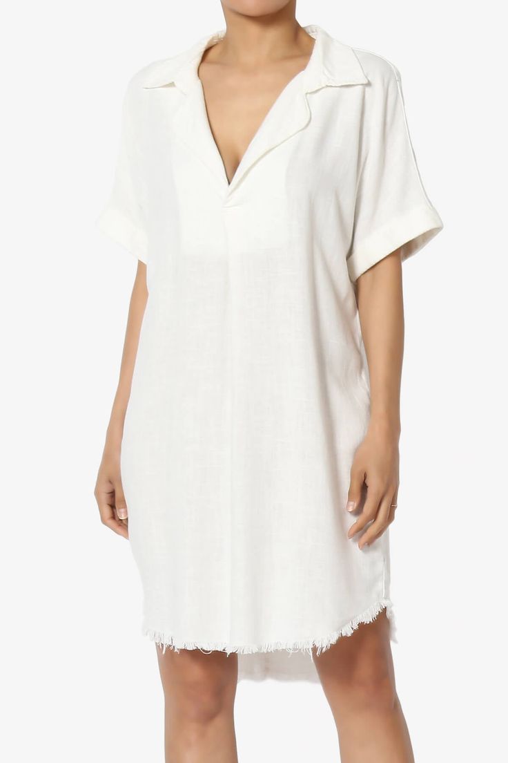 Mayven Linen Oversized Shirt Dress IVORY_1 Summer V-neck Relaxed Fit Tunic, Daywear Relaxed Fit Tunic With Split Neck, Summer Collared Shift Shirt Dress, Relaxed Fit Split Neck Tunic For Daywear, Summer Shift Shirt Dress With Short Sleeves, Cotton V-neck Shirt Dress For Day Out, Oversized Beige Shirt Dress For Summer, Casual Oversized Shirt Dress For Vacation, V-neck Rayon Shirt Dress For Daywear