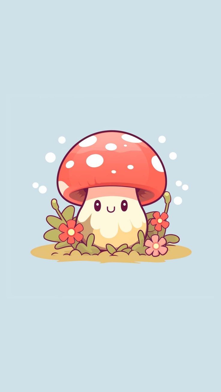 a mushroom with flowers and leaves on it's head is sitting in the grass