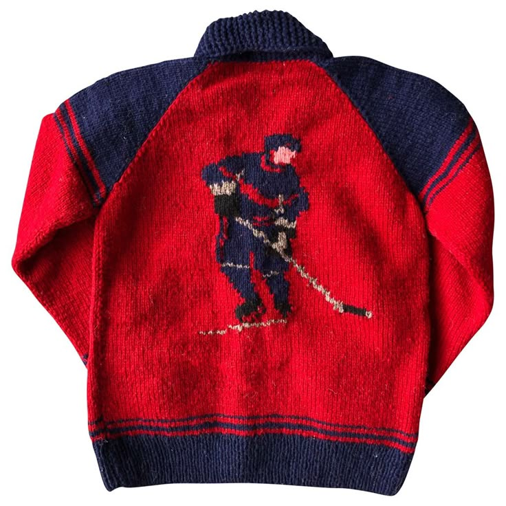 Tired Of Telling People How Much You Love Hockey? Show Up And Stand Out In This Ultra Kitschy, Super Campy Hand Knitted Wool Hockey Sweater! Mint Green Cardigan, Hockey Sweater, Crossover Sweater, Pull Vintage, Knits Sweaters, Mary Maxim, Oversized Sweater Cardigan, Vintage Pullovers, Vintage Pullover