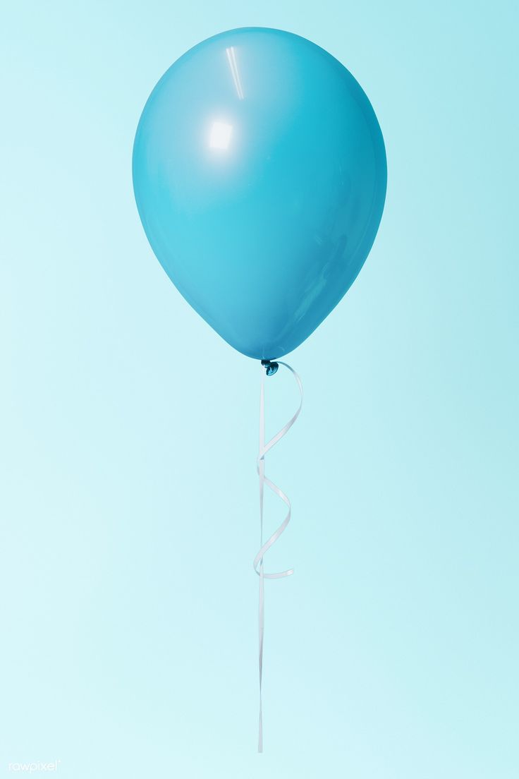 a blue balloon floating in the air with a white ribbon on it's end