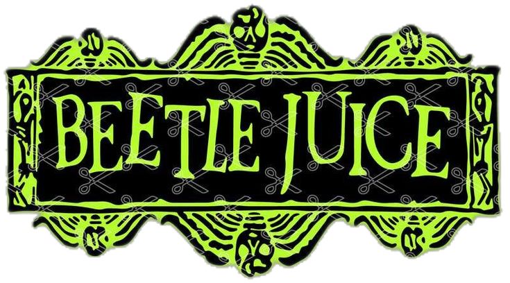 a black and green sticker with the word beetle juice on it