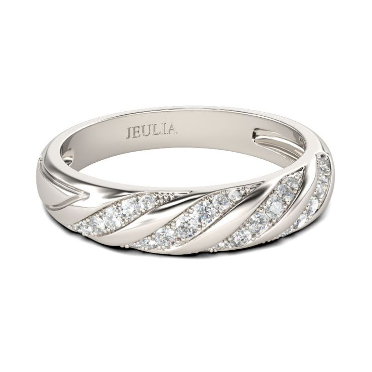 a white gold ring with diamonds on it