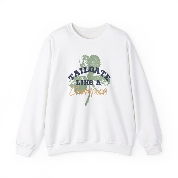 Are you a Notre Dame football fan?  If so this is the perfect item for your tailgate Saturdays. Tailgate like a CHAMPION in style with this cozy Crew-Neck and show your support for the Fighting Irish. Ideal for any situation, a unisex heavy blend crewneck sweatshirt is pure comfort. These garments are made from polyester and cotton. This combination helps designs come out looking fresh and beautiful. The collar is ribbed knit, so it retains its shape even after washing. There are no itchy side seams on these sweaters.  .: 50% cotton, 50% polyester .: Medium-heavy fabric (8.0 oz/yd² (271.25 g/m .: Loose fit .: Sewn-in label .: Runs true to size Collegiate Crew Neck Sweatshirt Fan Gear, Collegiate Crew Neck Sweatshirt For Fan Gear, Collegiate Crew Neck Sweatshirt For Game Day, Collegiate Style Sweatshirt For Football Season, College Style Sweatshirt With Graphic Print For Sports Season, Game Day Football Season Crew Neck Sweatshirt, Football Season Game Day Crew Neck Sweatshirt, Varsity Sweatshirt For Football Season Streetwear, Varsity Crew Neck Sweatshirt For Football Season