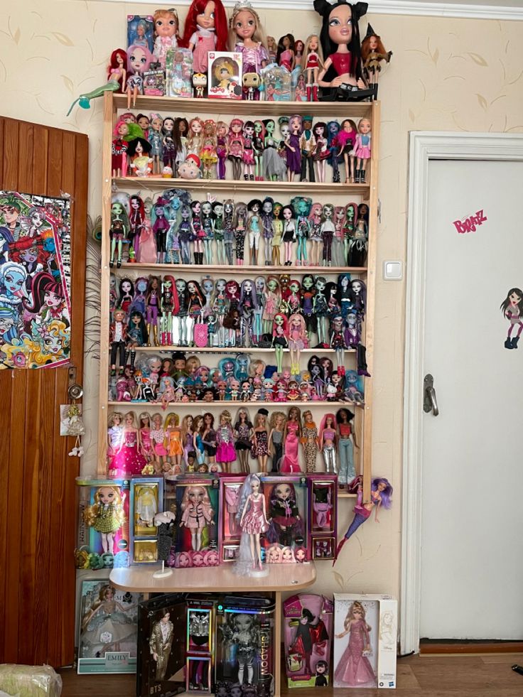 Doll Collector Aesthetic, Barbie Doll House Decorating Ideas, Toy Collector Room, Doll Collection Aesthetic, Bratz Display, Blythe Display, Toys Shop Design, Bratz Room Decor, Barbie Asthetics