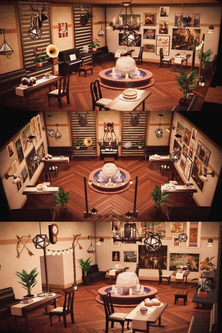 two pictures of the inside of a dollhouse with furniture and decorations on display in it