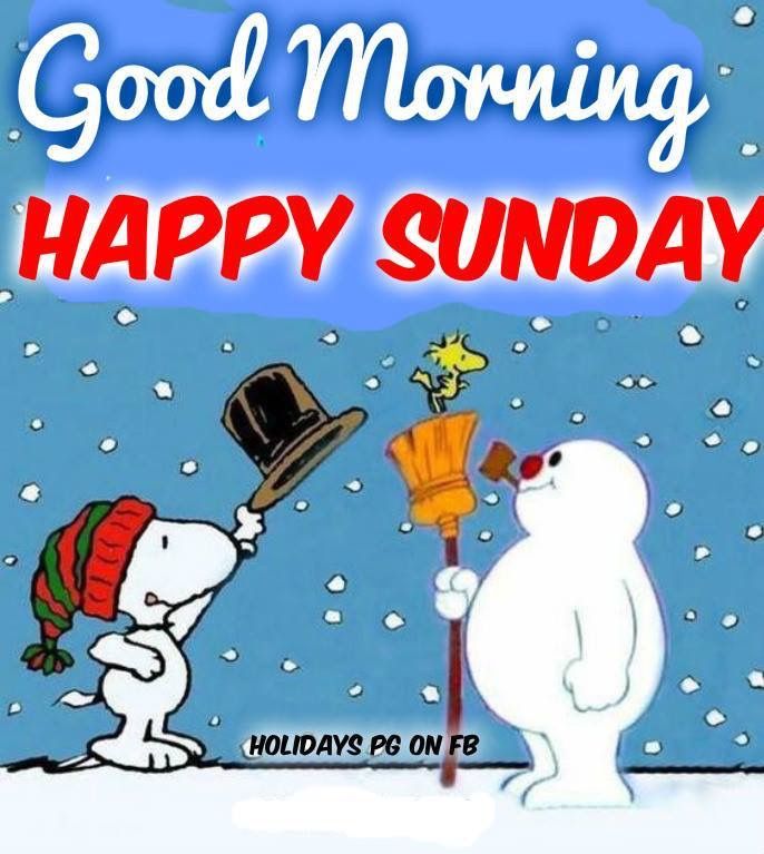 snoopy and snowman are giving each other a good morning