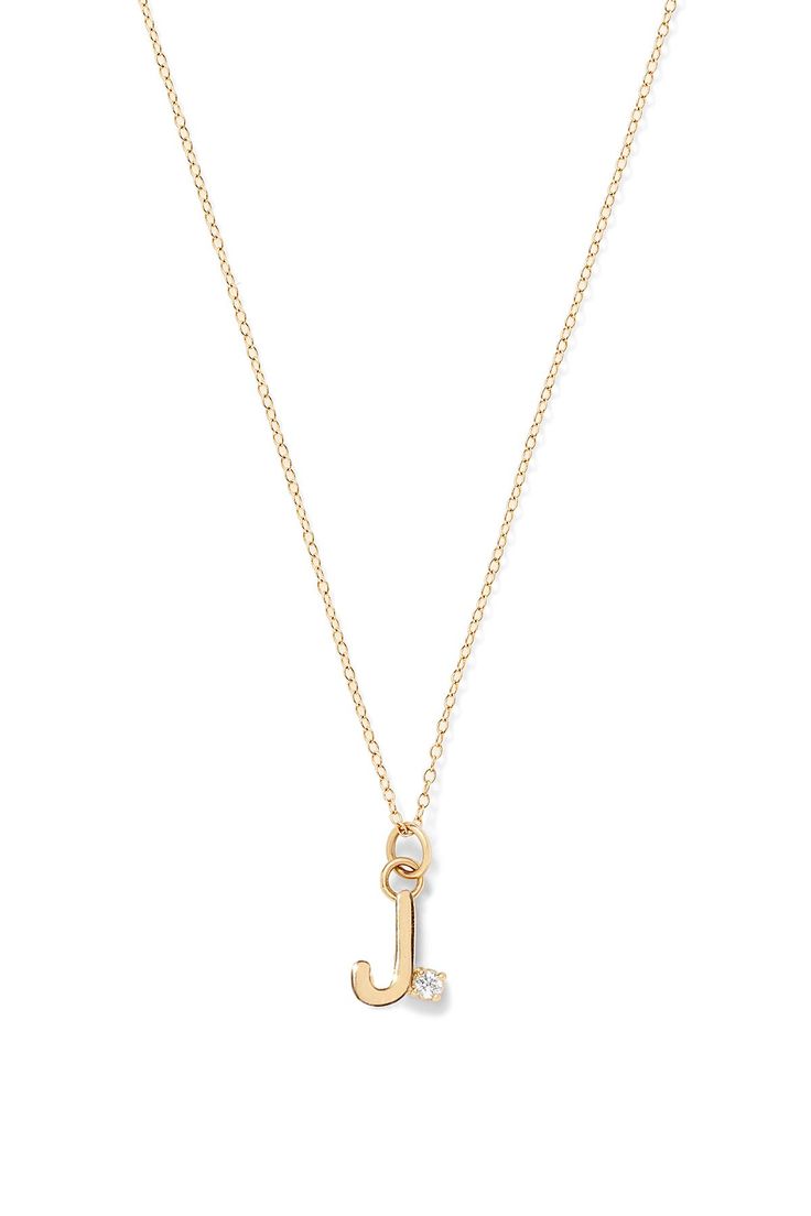 Wear your initials or spell out your favorite word with our 14K Yellow Gold Letter Necklace. Each letter is accented with a white diamond. Available in letters A-Z. It comes on an Alison Lou 14K Yellow Gold 16" Chain with an extension to 18". Due to the custom nature of this product, please allow 15 business days for production. Please note this piece is final sale. 14K Yellow Gold, Made in New York City Classic Initial Necklace With Single Diamond For Anniversary, Classic 14k Gold Initial Pendant Diamond Necklace, Classic 14k Gold Diamond Initial Pendant Necklace, Classic Initial Necklace With Single Diamond, Classic Diamond Initials Name Necklace, Classic Initial Necklace With Single Diamond For Gift, 14k Gold Initial Pendant Necklace With Single Diamond, 14k Gold Initial Necklace With Single Diamond, Anniversary Initial Pendant Necklace With Single Diamond