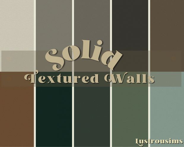 the words solid textured walls are arranged in different colors and sizes, including brown, green