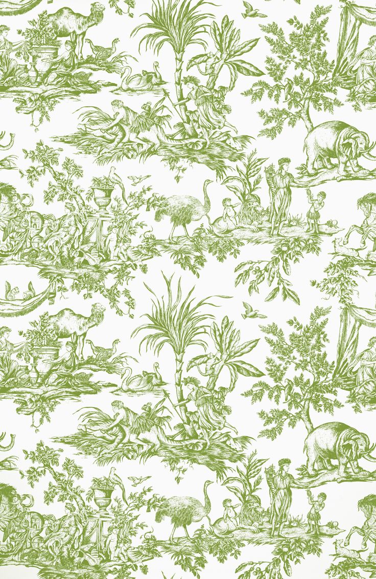 a green and white wallpaper with animals