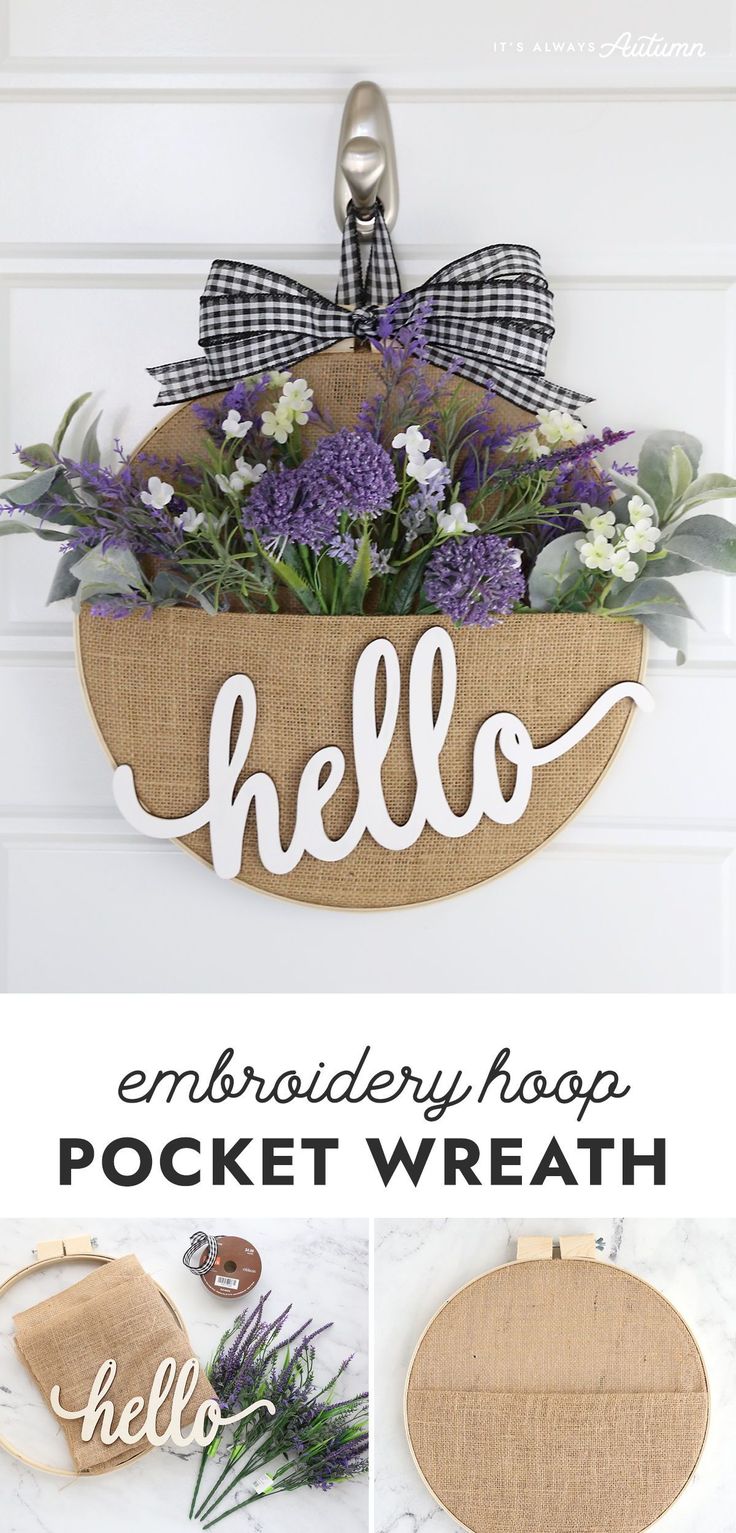 an easy diy door hanger with the word hello on it and flowers inside