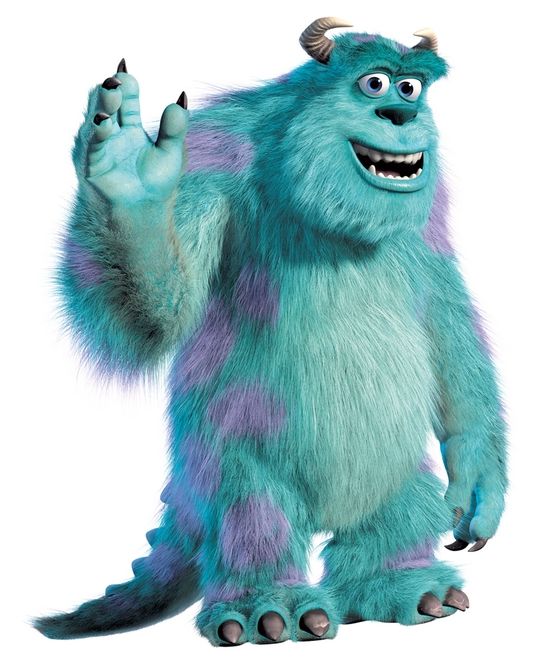 a blue monster with horns and claws on it's head is making a hand gesture